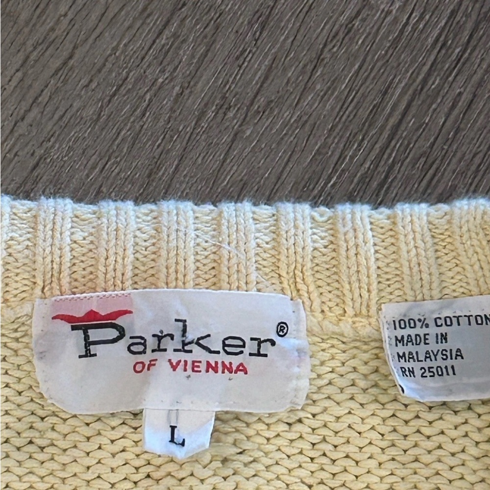 Vintage Parker of Vienna Mens Spring Sweater M L 100% Cotton Yellow Excellent - Picture 7 of 7